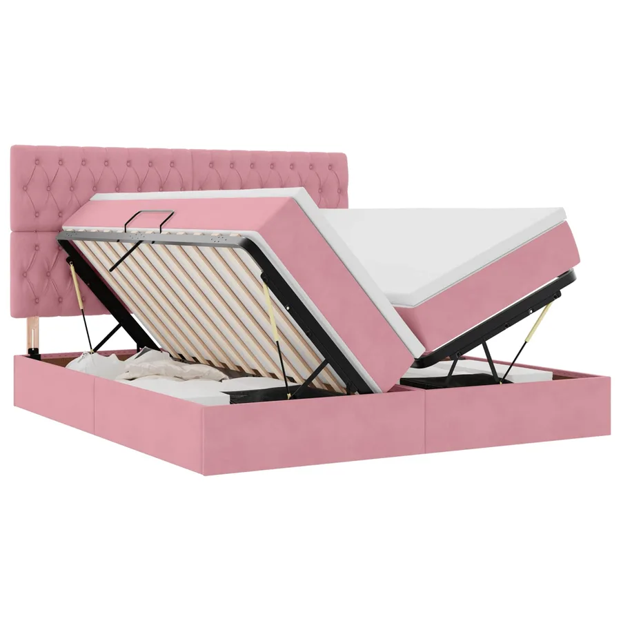 Lit de Rangement avec tête de lit Rose 200 x 200 cm Velours - 2