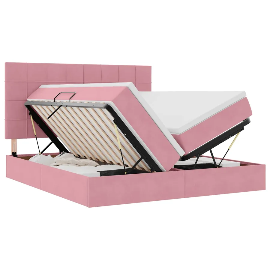 Lit de Rangement avec tête de lit Rose 200 x 200 cm Velours - 2