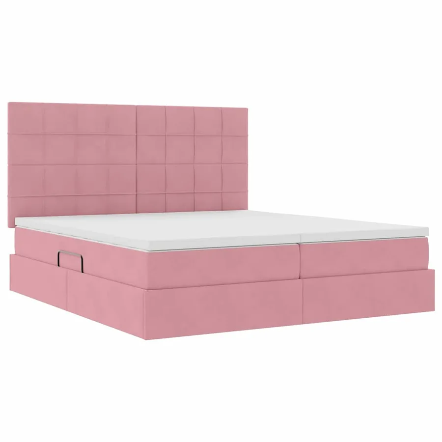 Lit de Rangement avec tête de lit Rose 200 x 200 cm Velours - 5