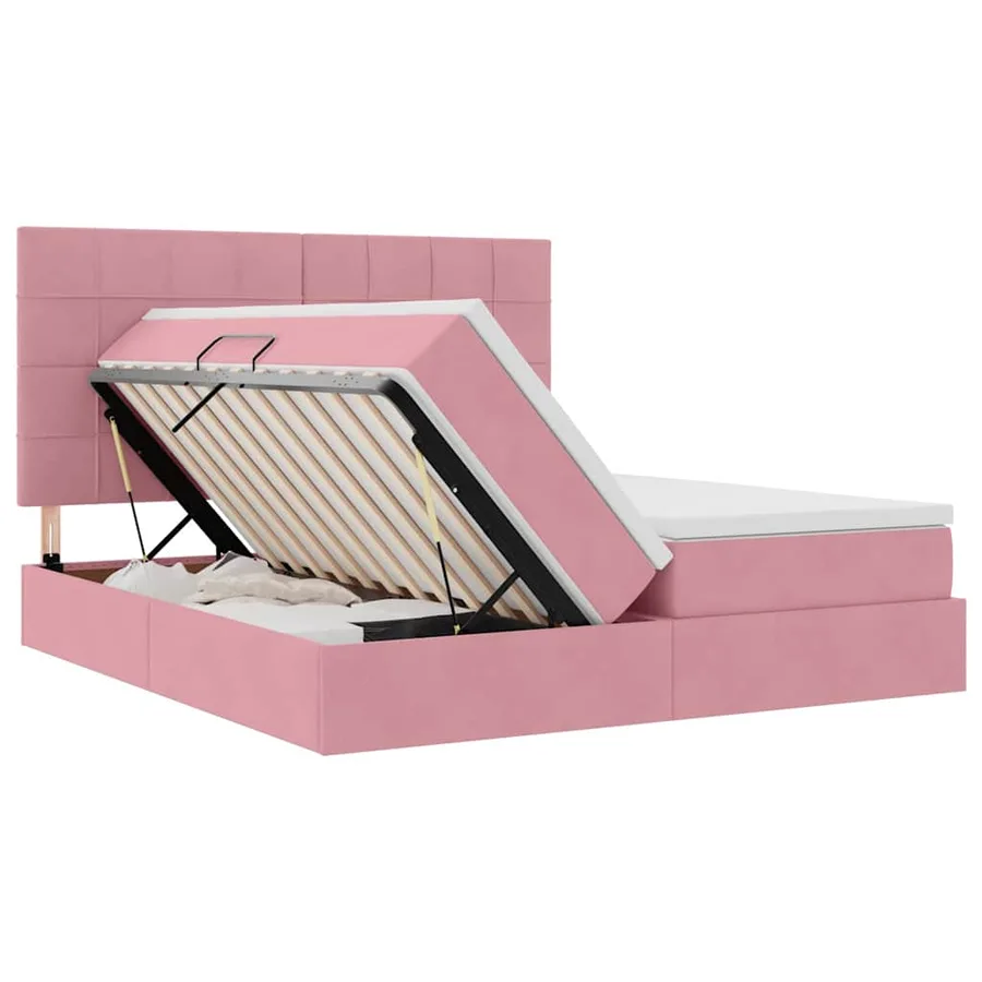 Lit de Rangement avec tête de lit Rose 200 x 200 cm Velours - 7