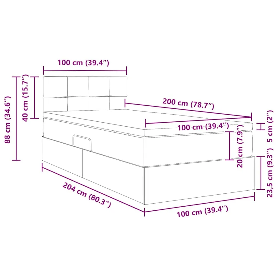 Lit de rangement LED avec matelas Rose 100 x 200 cm Velours - 17