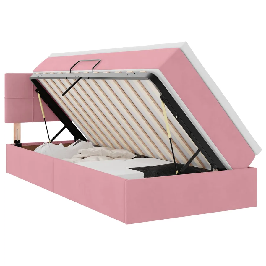 Lit de rangement LED avec matelas Rose 100 x 200 cm Velours - 2