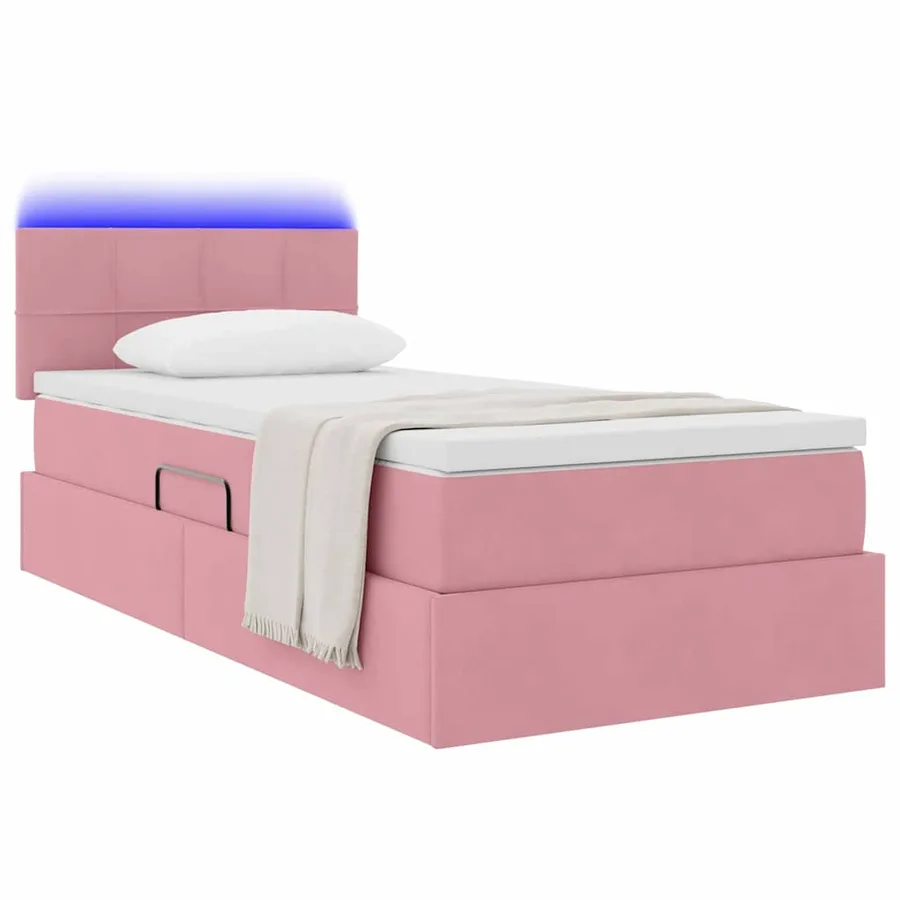 Lit de rangement LED avec matelas Rose 100 x 200 cm Velours - 3