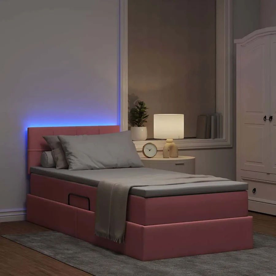 Lit de rangement LED avec matelas Rose 100 x 200 cm Velours - 5