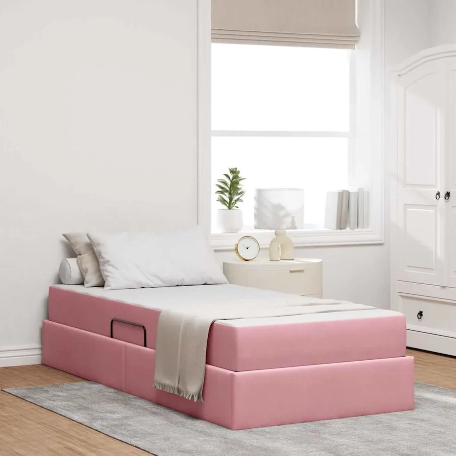 Lit avec rangement et matelas Rose 100 x 200 cm Velours