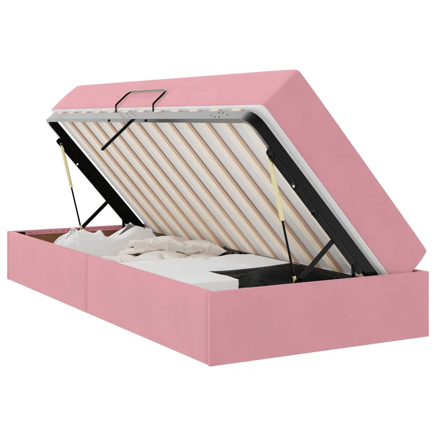 Lit avec rangement et matelas Rose 100 x 200 cm Velours - 2