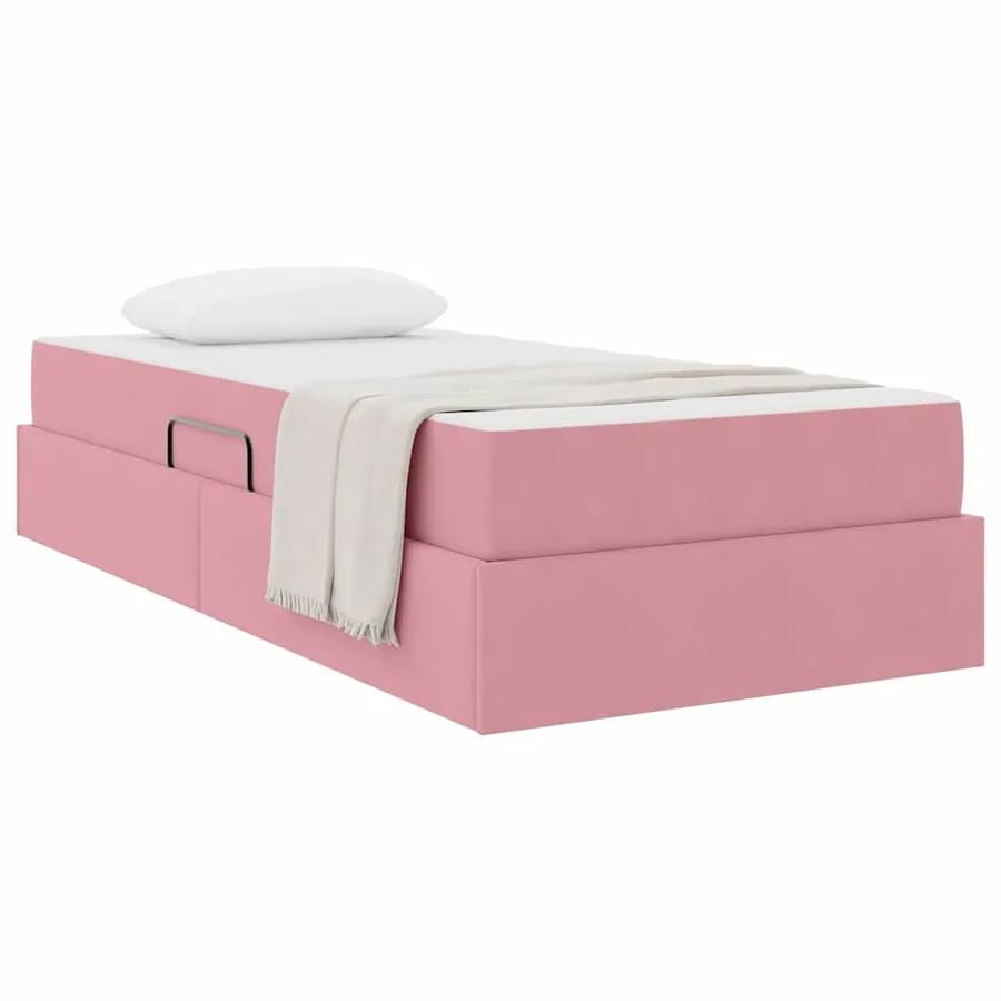 Lit avec rangement et matelas Rose 100 x 200 cm Velours - 3
