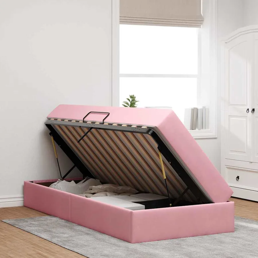 Lit avec rangement et matelas Rose 100 x 200 cm Velours - 4