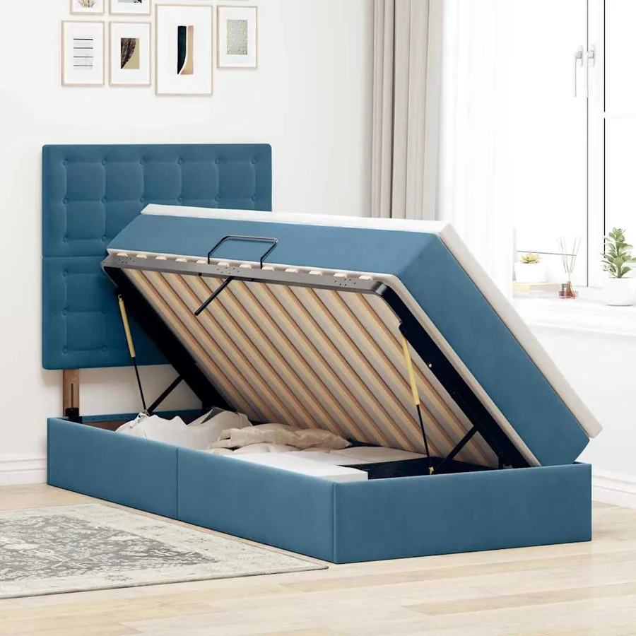 Lit avec rangement et matelas Bleu foncé 100 x 200 cm Velours - 4
