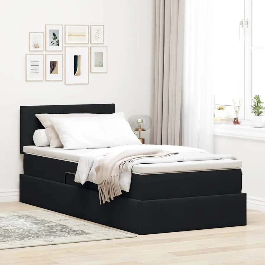 Lit de Rangement avec matelas Noir 100 x 200 cm Velours