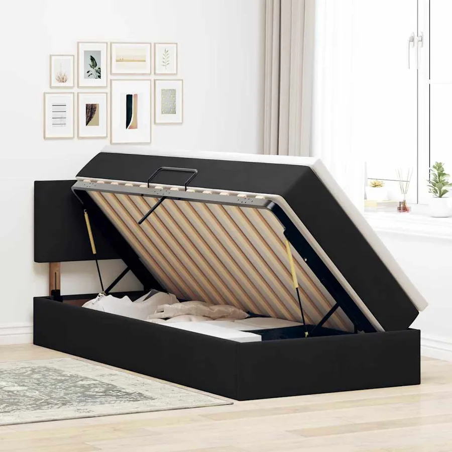 Lit de Rangement avec matelas Noir 100 x 200 cm Velours - 4