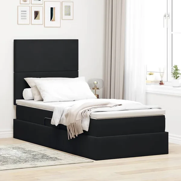 Lit avec rangement et matelas Noir 100 x 200 cm Velours