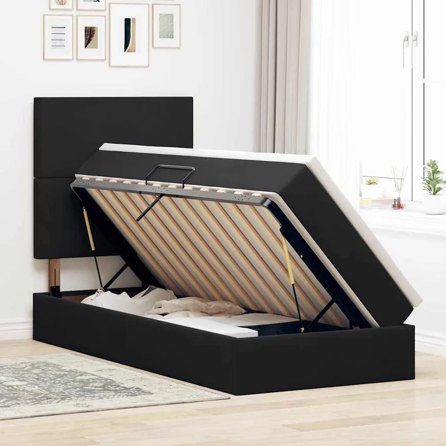 Lit avec rangement et matelas Noir 100 x 200 cm Velours - 4