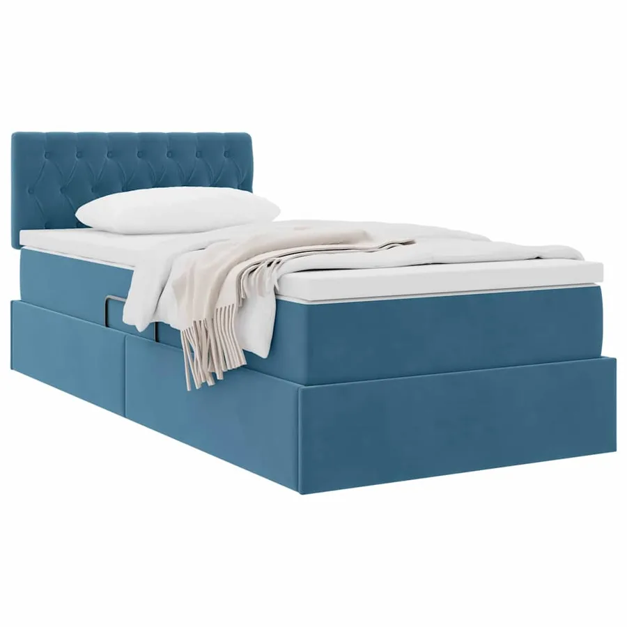 Lit de Rangement avec matelas Bleu foncé 90 x 190 cm Velours - 3