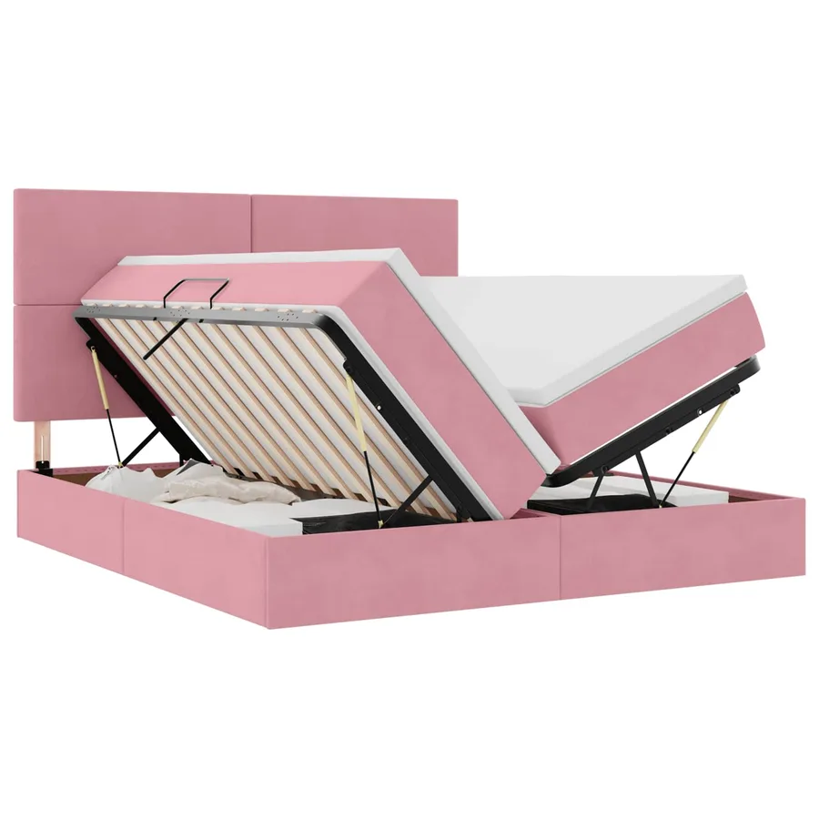 Lit de rangement LED avec matelas Rose 180 x 200 cm Velours - 2