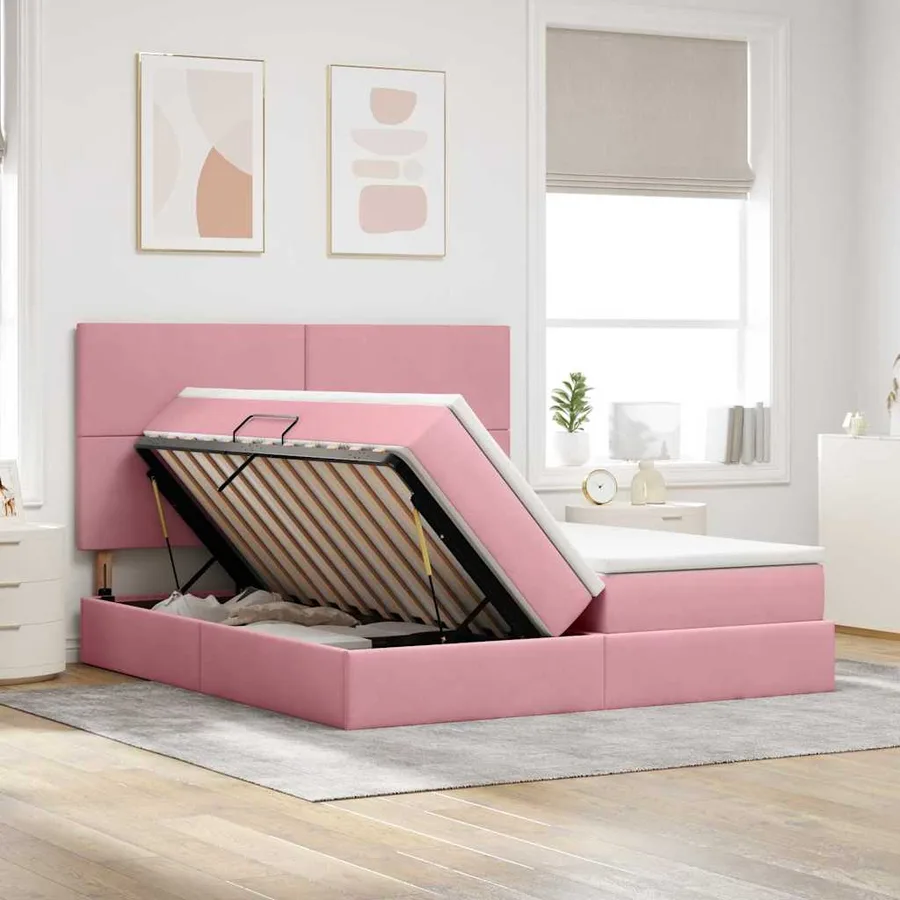 Lit de rangement LED avec matelas Rose 180 x 200 cm Velours - 4