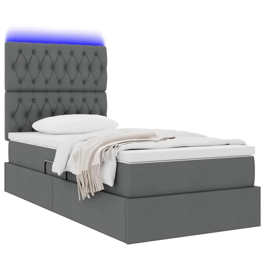 Lit de rangement LED avec matelas Gris foncé 90 x 190 cm Tissu - 3