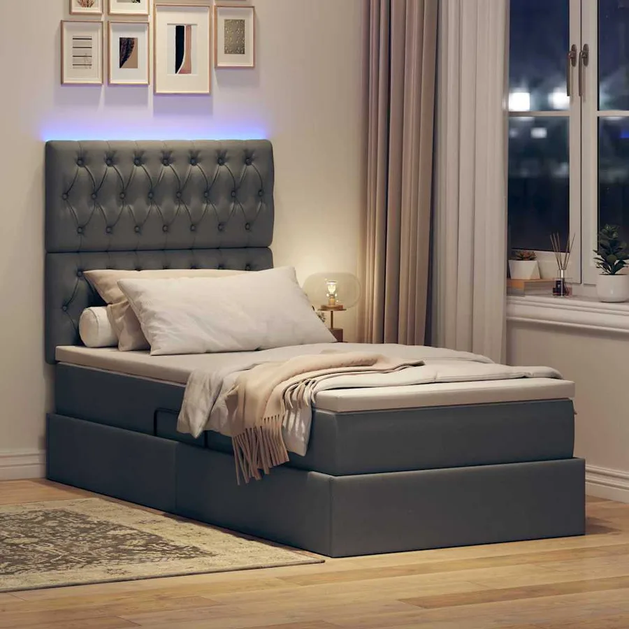 Lit de rangement LED avec matelas Gris foncé 90 x 190 cm Tissu - 5