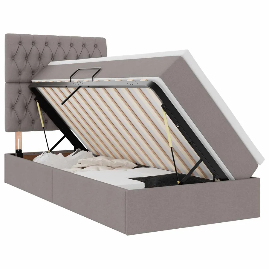 Lit de rangement LED avec matelas Taupe 100 x 200 cm Tissu - 2