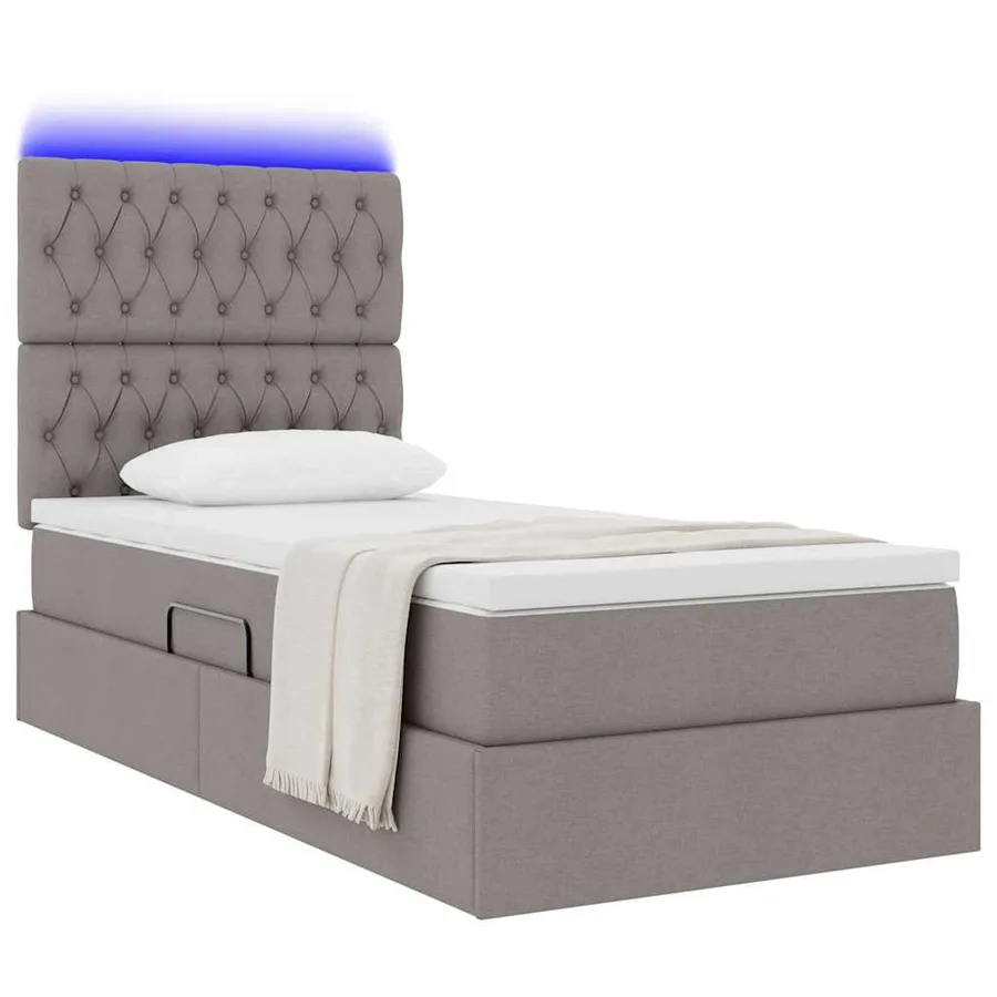 Lit de rangement LED avec matelas Taupe 100 x 200 cm Tissu - 3
