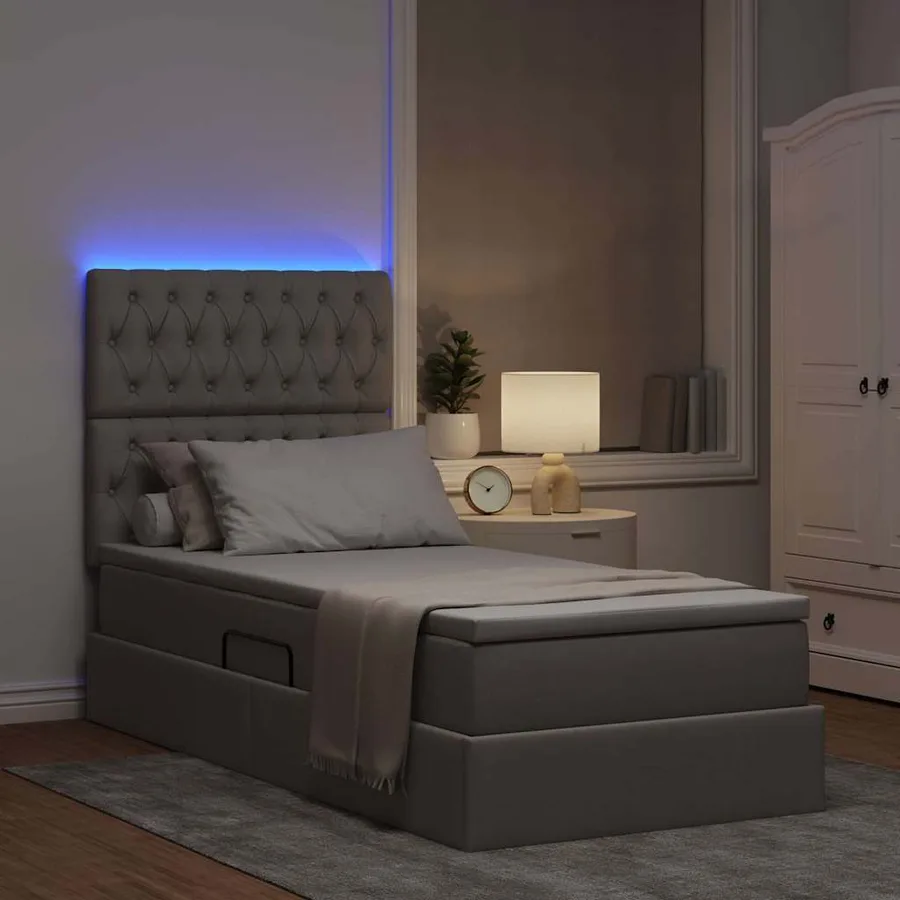 Lit de rangement LED avec matelas Taupe 100 x 200 cm Tissu - 5