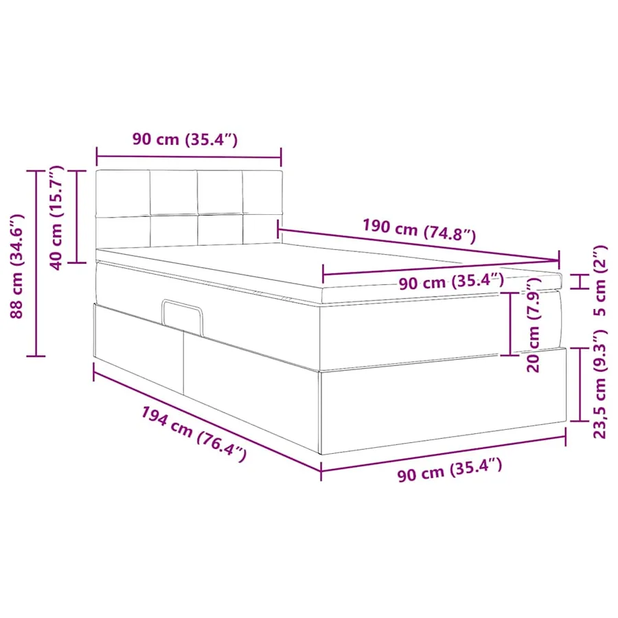 Lit de rangement LED avec matelas Gris foncé 90 x 190 cm Tissu - 17