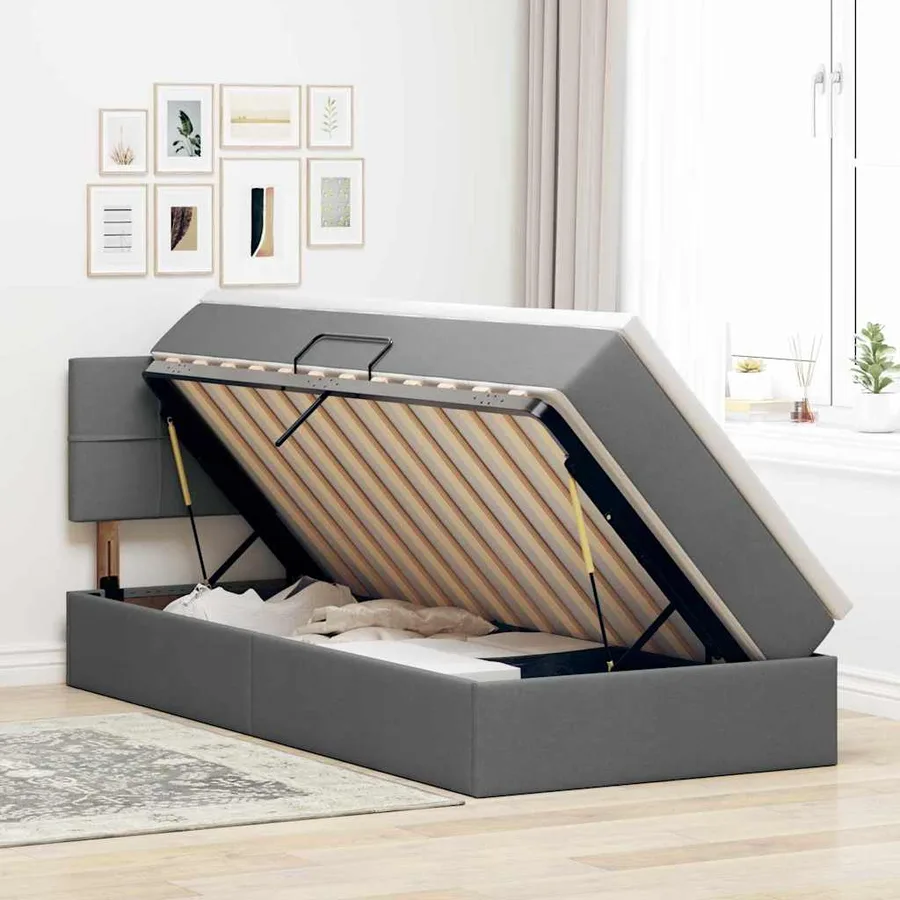 Lit de rangement LED avec matelas Gris foncé 90 x 190 cm Tissu - 4