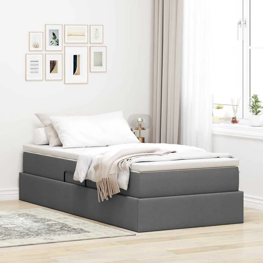 Lit avec rangement et matelas Gris foncé 90 x 190 cm Polyester