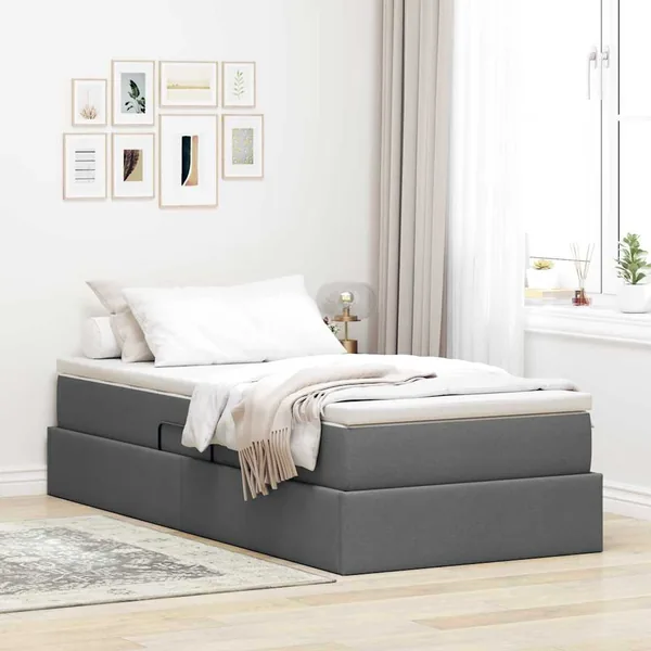 Lit avec rangement et matelas Gris foncé 90 x 190 cm Polyester