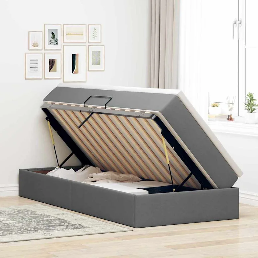 Lit avec rangement et matelas Gris foncé 90 x 190 cm Polyester - 4