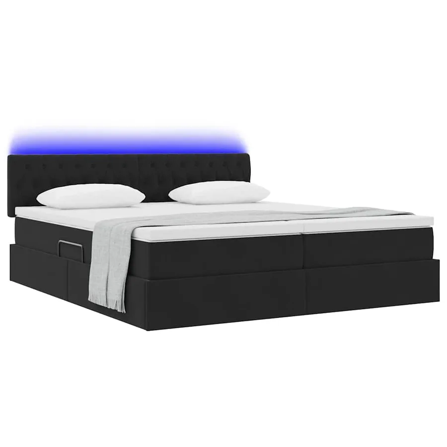 Lit de rangement LED avec matelas Noir 200 x 200 cm Velours - 3