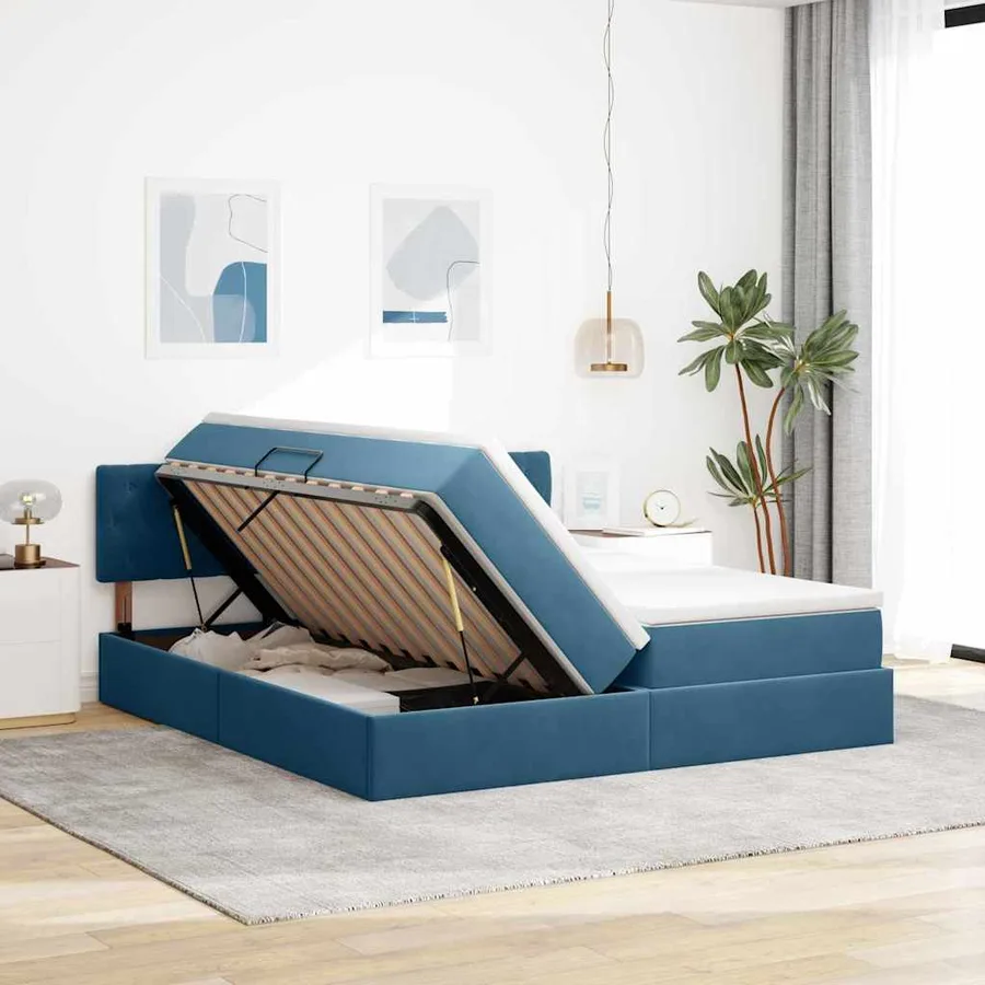 Lit de Rangement avec matelas Bleu foncé 100 x 200 cm - 4