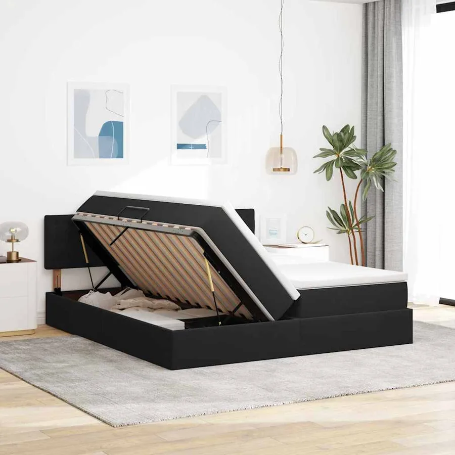 Lit de rangement LED avec matelas Noir 200 x 200 cm Velours - 4
