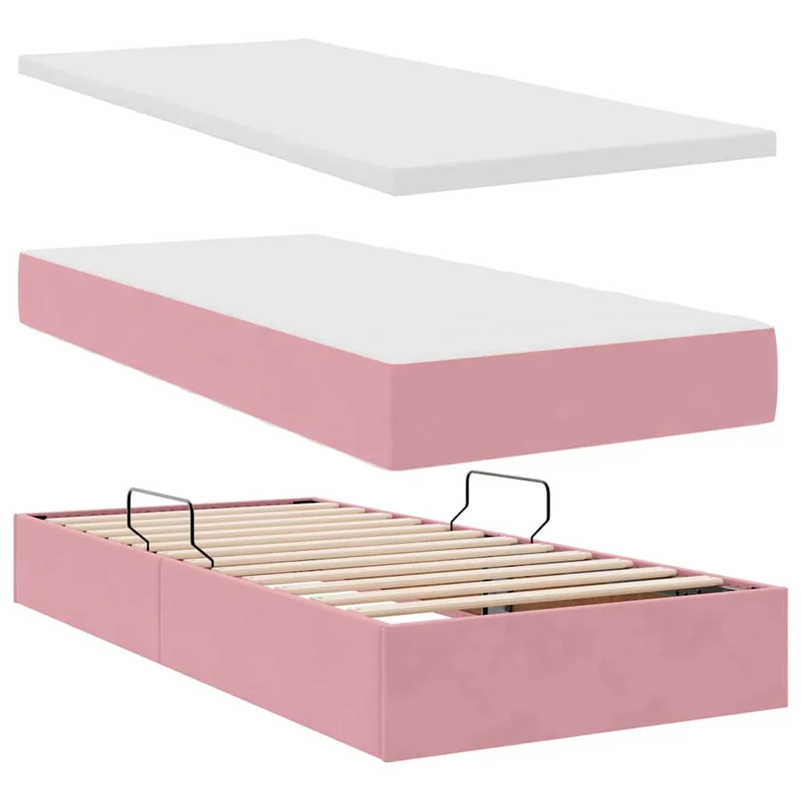 Lit de rangement LED avec matelas Rose 90 x 200 cm Velours - 9