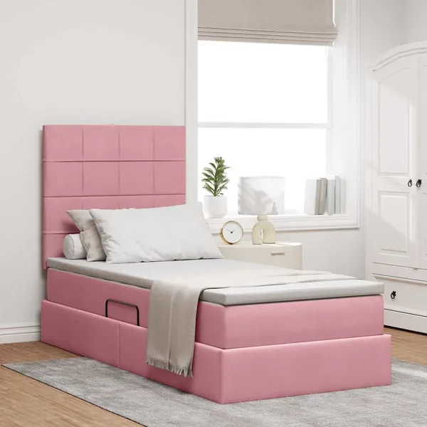 Lit avec rangement et matelas Rose 90 x 200 cm Velours