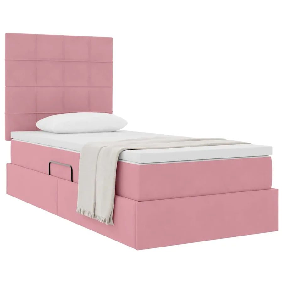 Lit avec rangement et matelas Rose 90 x 200 cm Velours - 3