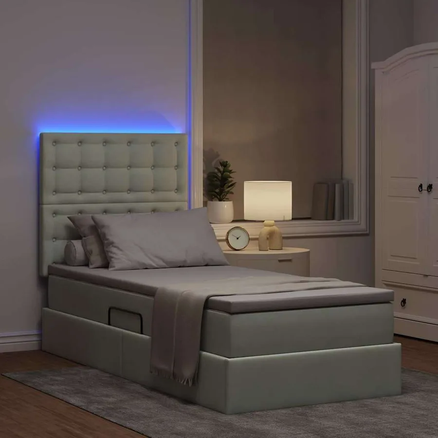 Lit de rangement LED avec matelas Gris clair 90 x 190 cm - 5