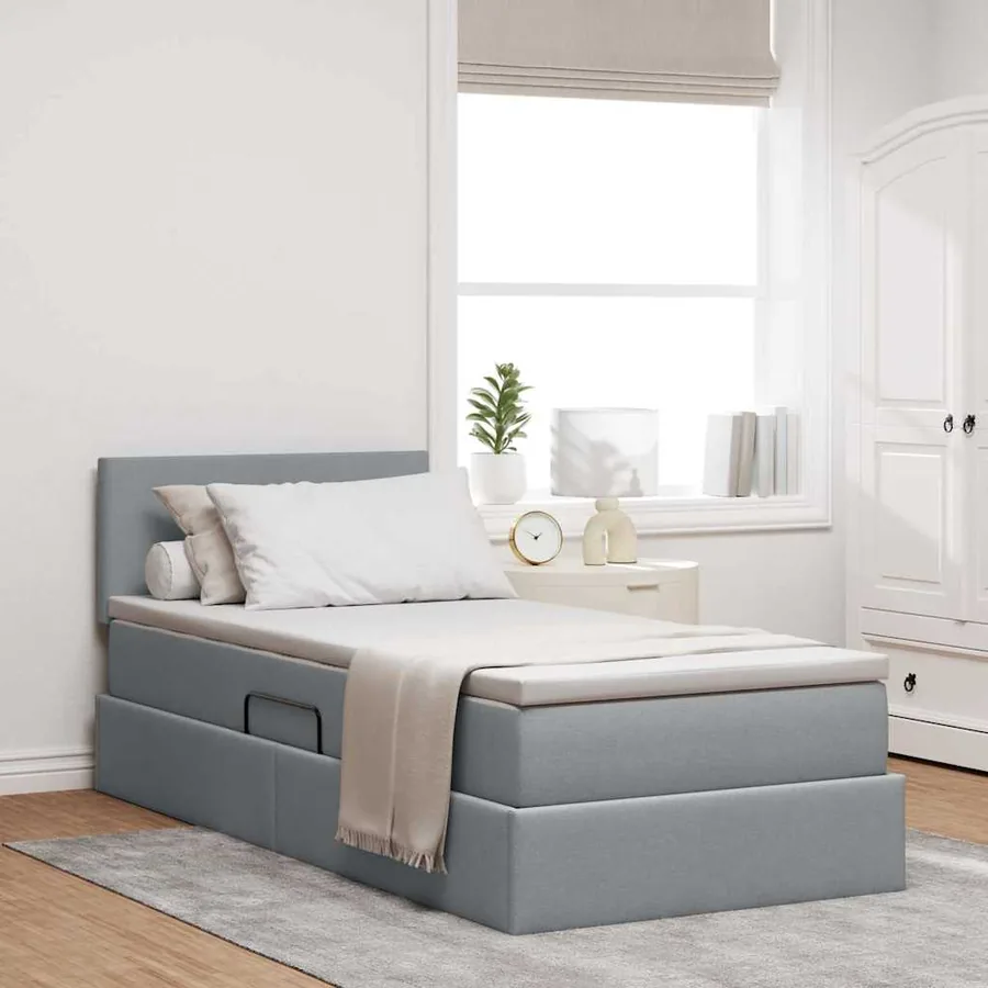 Lit avec rangement et matelas Gris clair 90 x 200 cm