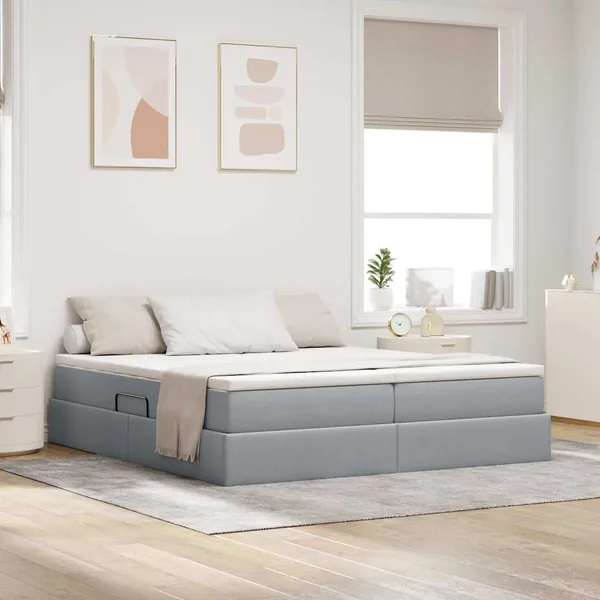 Lit avec rangement et matelas Gris clair 180 x 200 cm Polyester