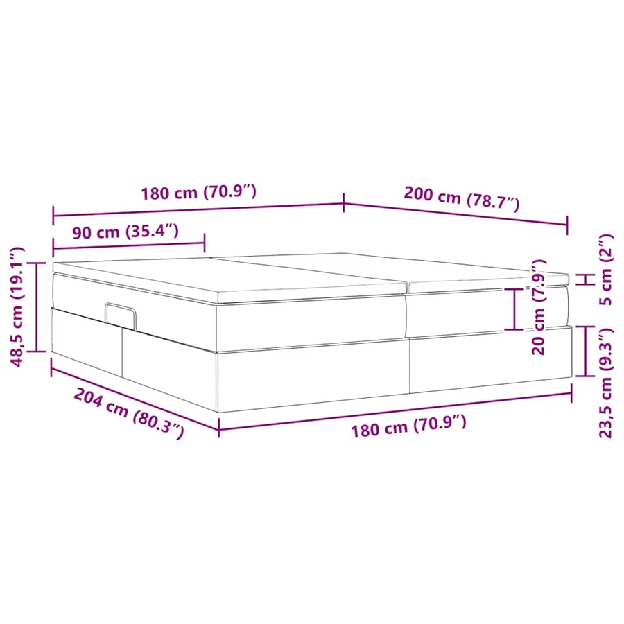 Lit avec rangement et matelas Gris clair 180 x 200 cm Polyester - 13