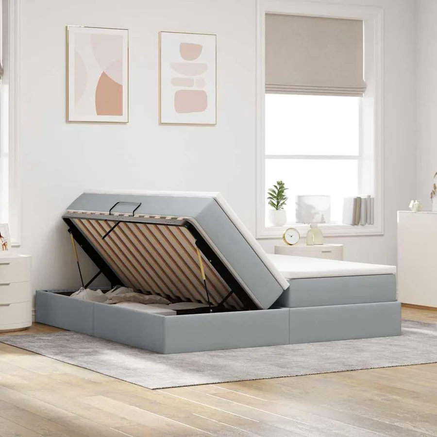 Lit avec rangement et matelas Gris clair 180 x 200 cm Polyester - 4
