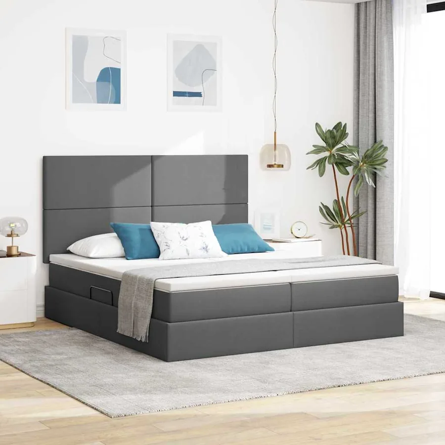 Lit de rangement LED avec matelas Gris foncé 180 x 200 cm Tissu