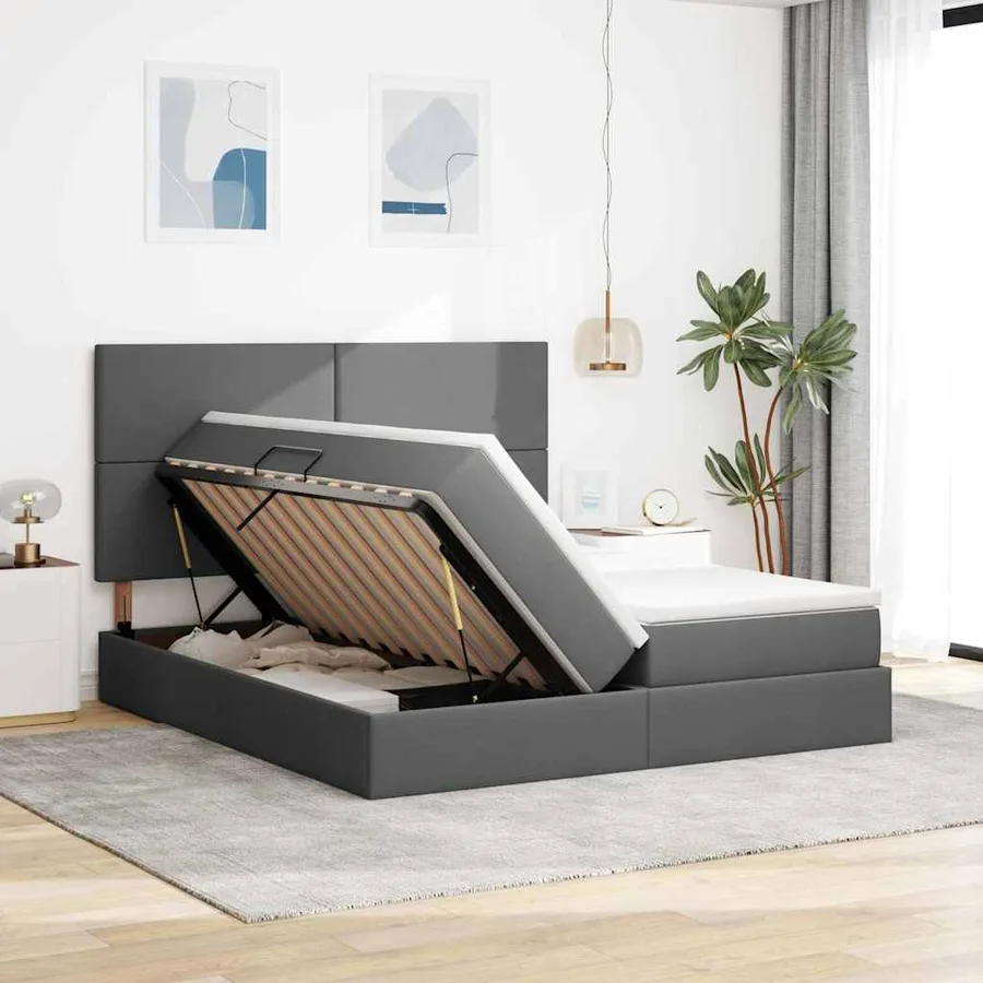 Lit de rangement LED avec matelas Gris foncé 180 x 200 cm Tissu - 4