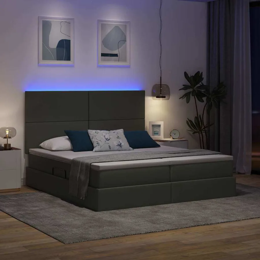 Lit de rangement LED avec matelas Gris foncé 180 x 200 cm Tissu - 5