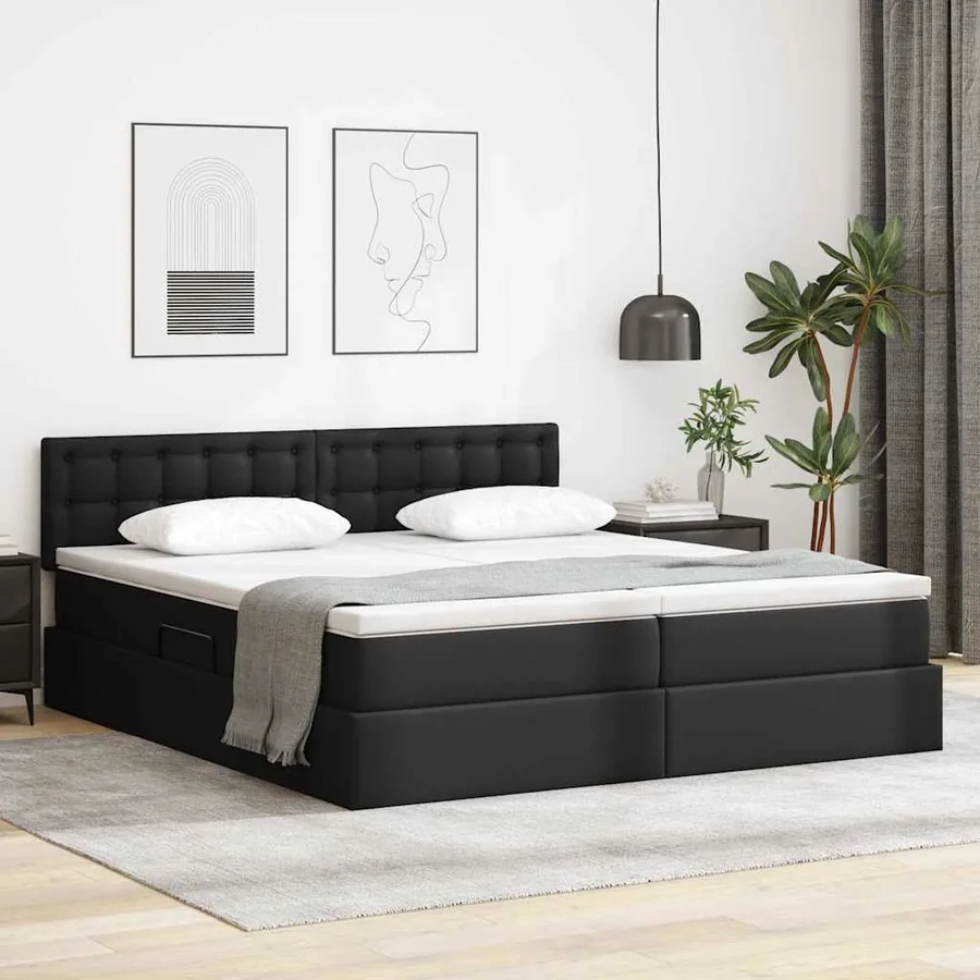 Lit avec rangement et LED Noir 200 x 200 cm Cuir synthétique