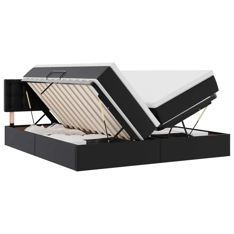 Lit avec rangement et LED Noir 200 x 200 cm Cuir synthétique - 2