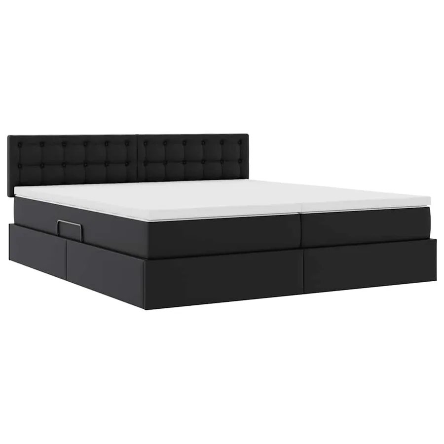 Lit avec rangement et LED Noir 200 x 200 cm Cuir synthétique - 6