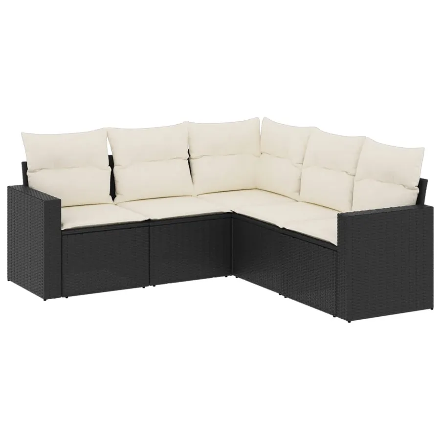 Salon de jardin 5 pcs avec coussins noir résine tressée - 2