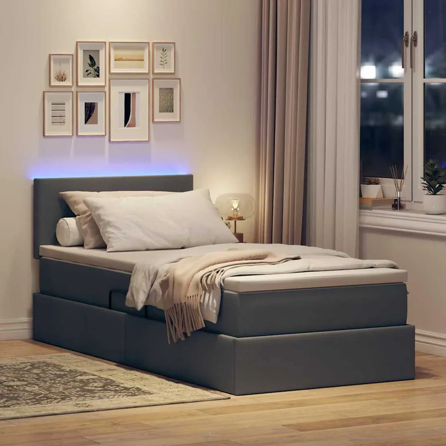 Lit de rangement LED avec matelas Gris foncé 90 x 200 cm Tissu - 5