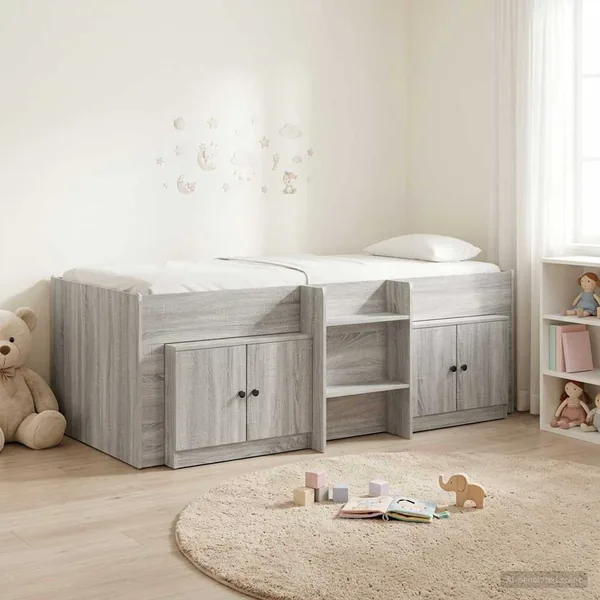 Cadre de lit en loft avec armoire avec porte 3 pc Sonoma gris